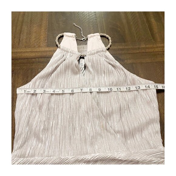 Laundry by Shelli Segal Metallic Pleated Halter Dress 6 Silver Champagne Party - Picture 8 of 12